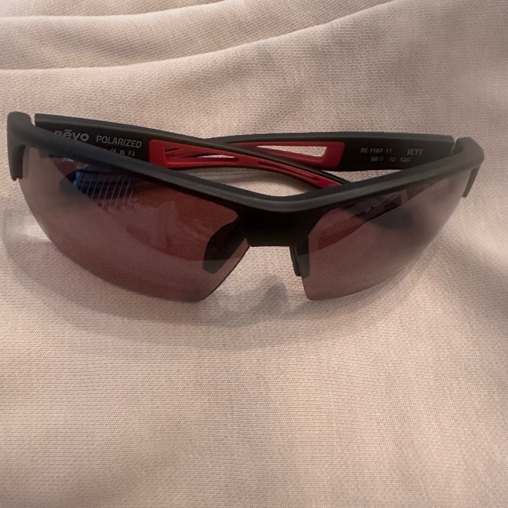 Mens RĒVO Sunglasses with Black Frame and Red Accents - Picture 3 of 3